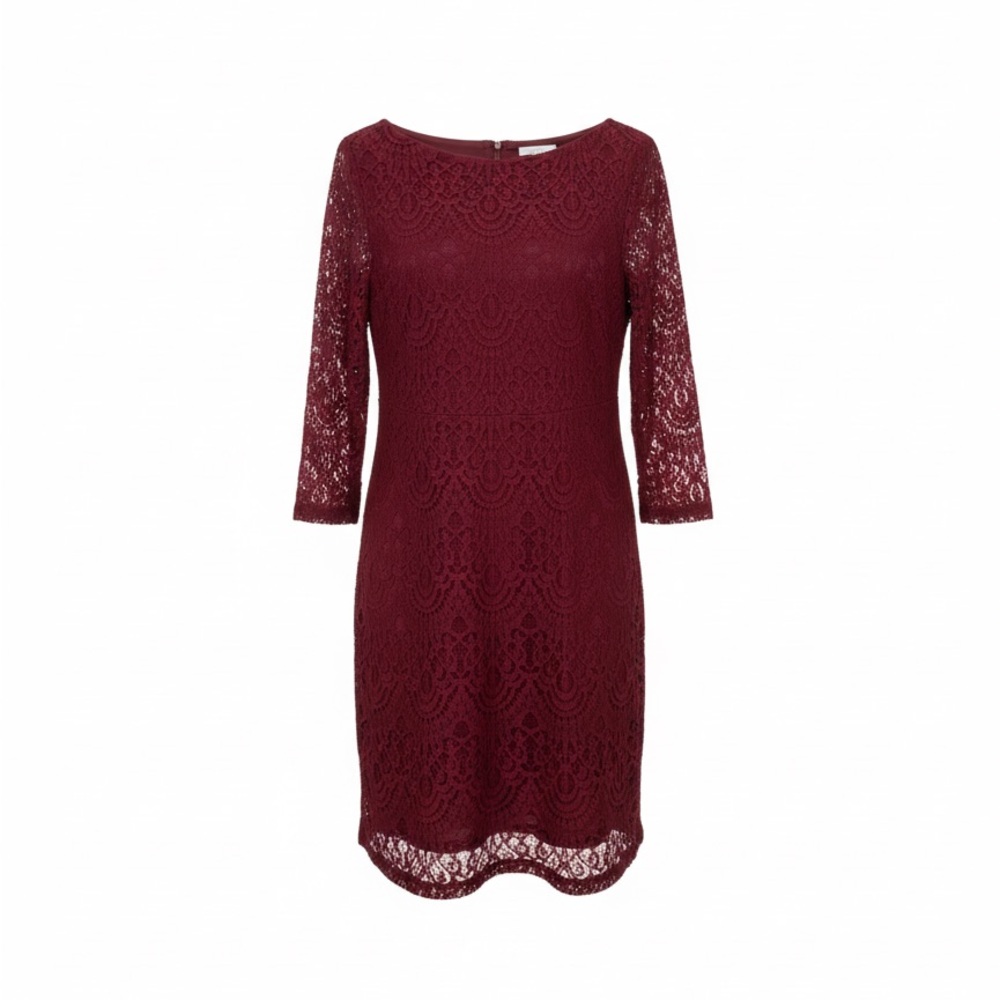 Elegant size 16 Classy Dark Red Lace Sheath Formal Cocktail Dress